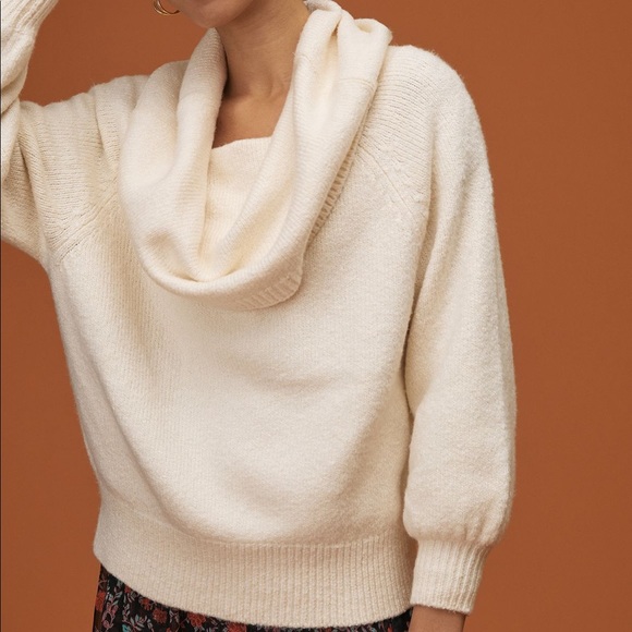 Women's Anthropologie Ivory Slouchy Cowl Neck Sweater - Picture 4 of 14